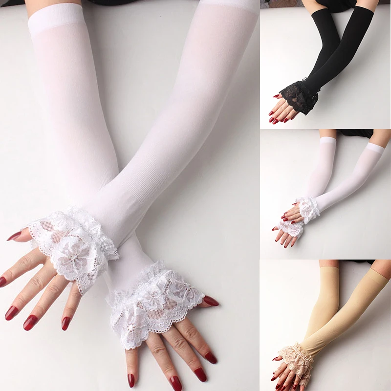 Elastic Arm Sleeve Women Driving Gloves Arm Sleeve Sunscreen Long Fingerless Lace DIY Mittens Covered Sexy Gloves Sun Protection women marriage party sunscreen pearl chiffon driving gloves long mittens bride accessories lace gloves