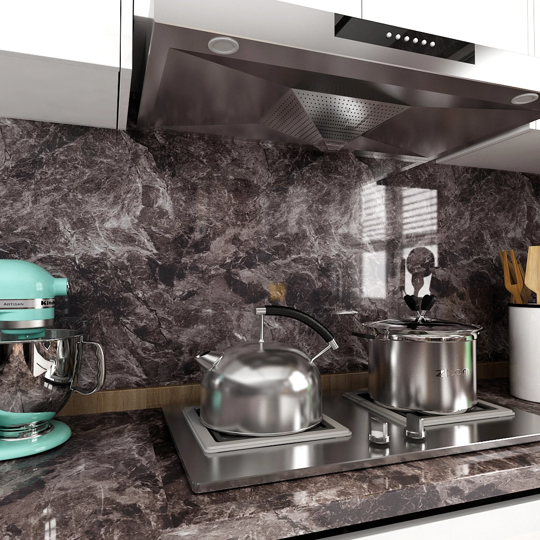 Selfadhesive Waterproof And Oilproof Marble Wallpaper Bathroom