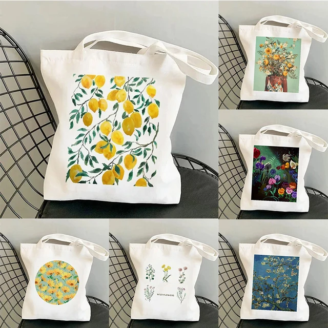 Yellow Lemon Print Canvas Tote Bag