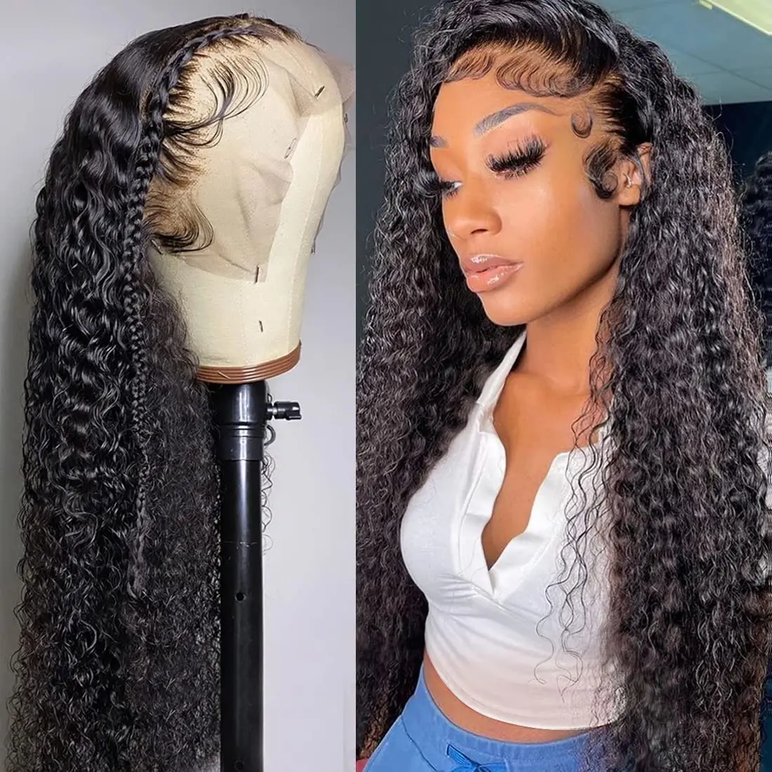 13x4 HD Transparent Culry Lace Front  Human Hair Wigs Customize Small/Large Wig Cap For Black Women Pre-plucked Lace Frontal Wig