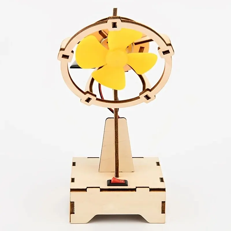 Children DIY Solar Powered Electric Fan Toy Science Educational Physics Motor Circuit Device Kit Wooden Puzzle Sets Toys