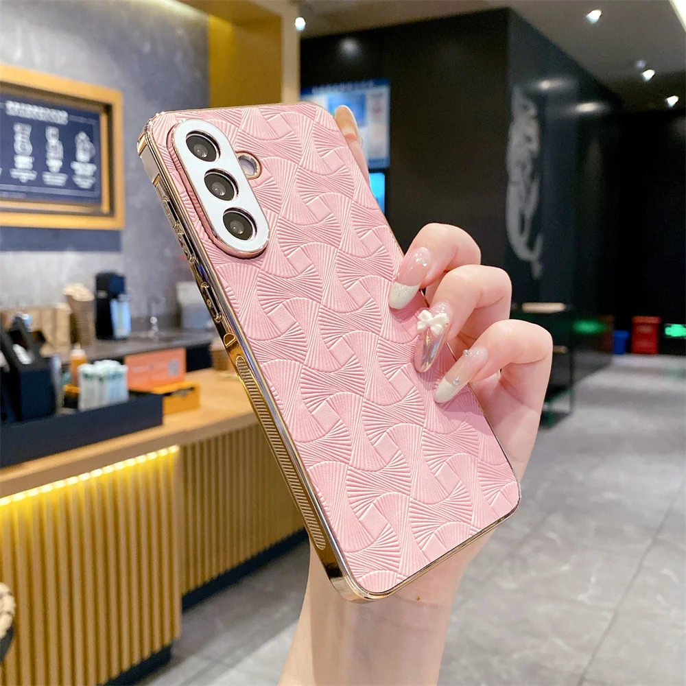 Wave Texture Plating Leather Phone Case - Premium Hard Cover