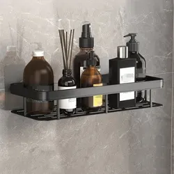 Punch-Free Wall-Mounted Bathroom and Kitchen Storage Shelf (B- Black Thicken)