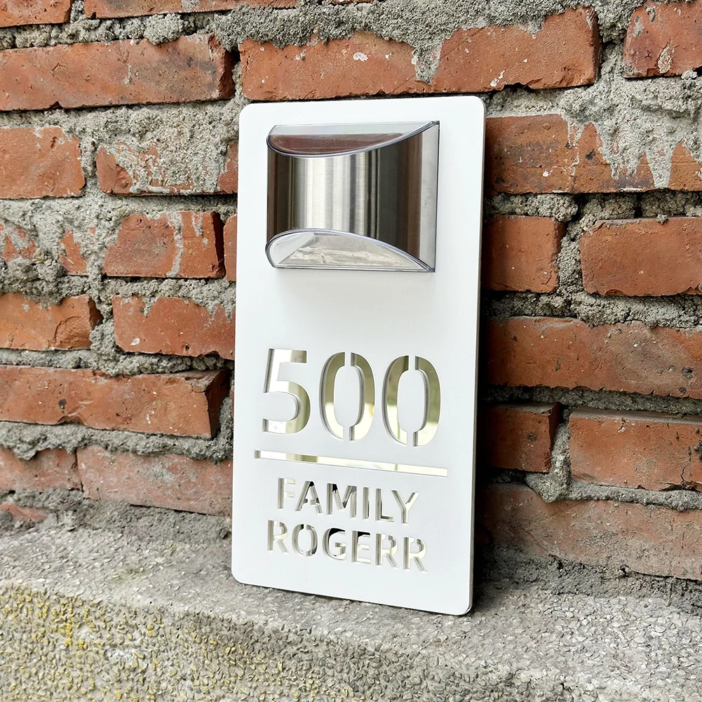 House number signs house numbers number plate External House Numbers Solar Light Motion Sensor Exterior Door Number Matte Acrylic 3D Laser Cut Outdoor House Number Plate