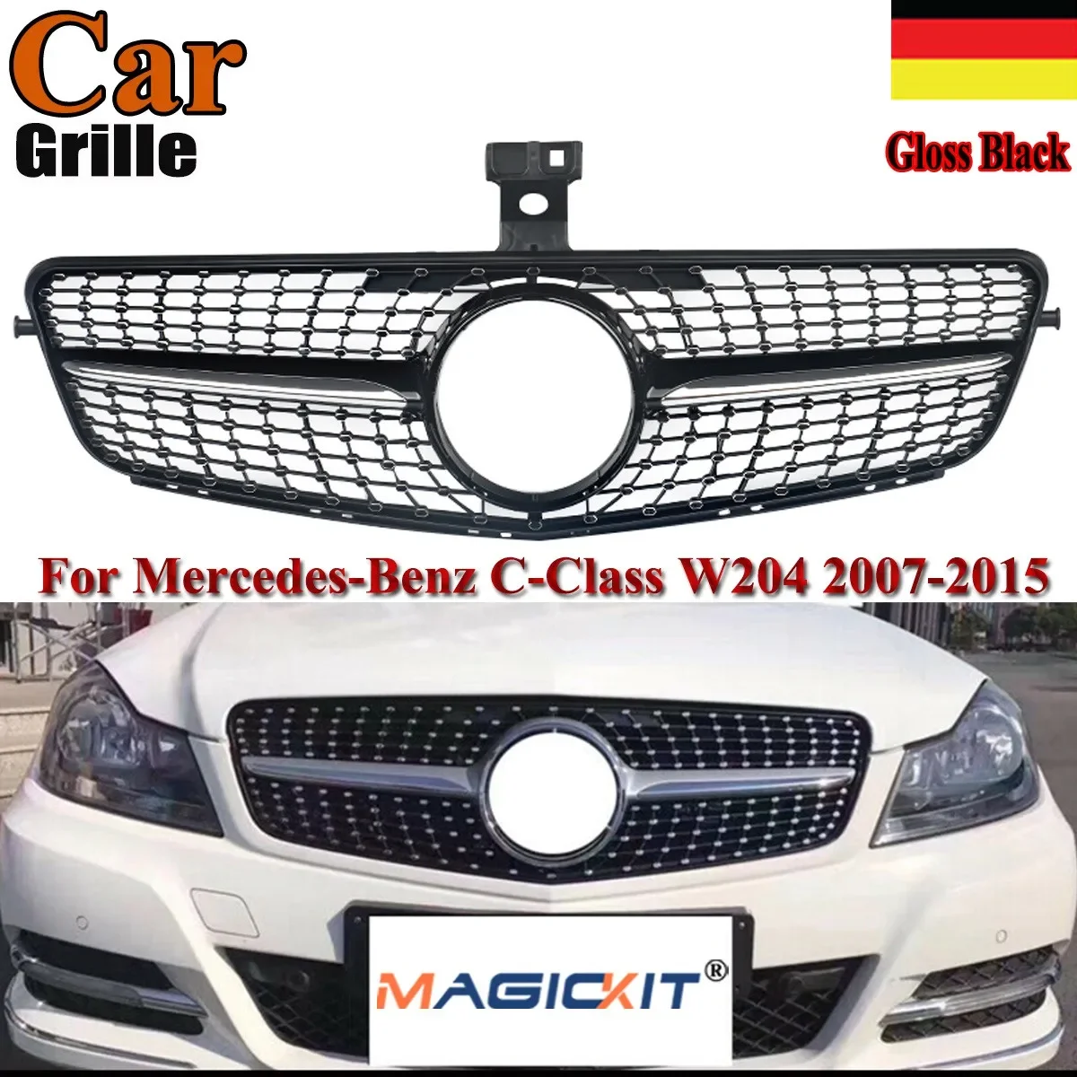 

MagicKit AMG Diamond Grille For Mercedes W204 C Class Saloon Estate Coupe 2007-2013 Black