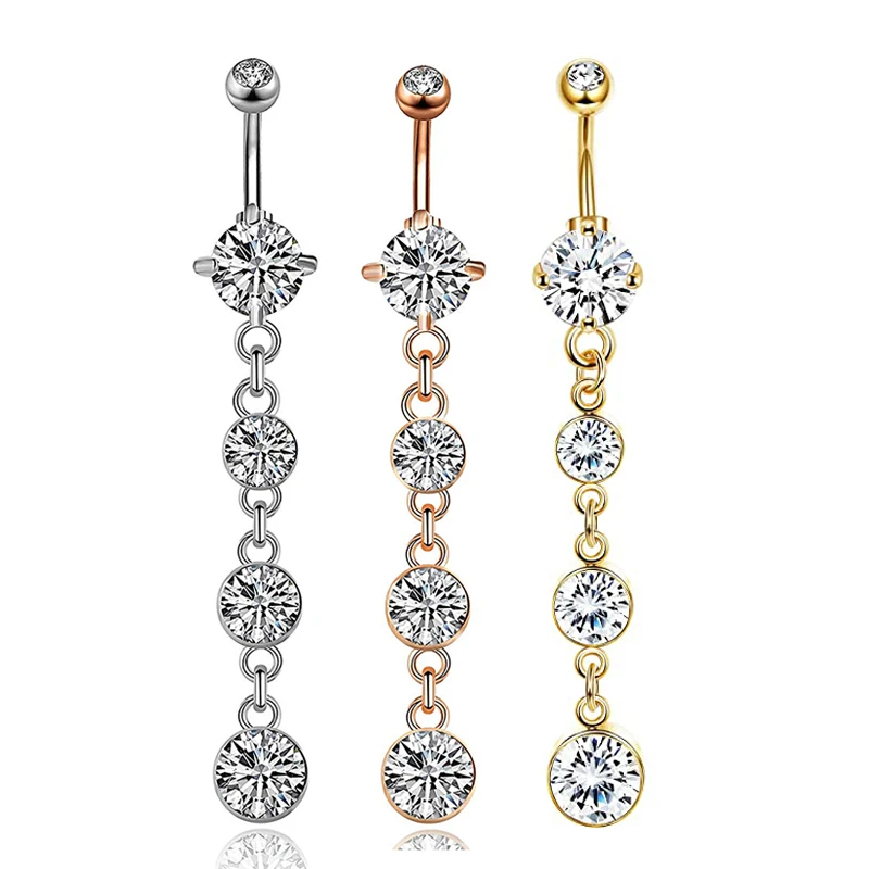 Belly Button Ring Butterfly-bow Dangled Navel Ring Piercing 14G Flower Heart Crystal CZs For Women Stainless Steel Belly Jewelry