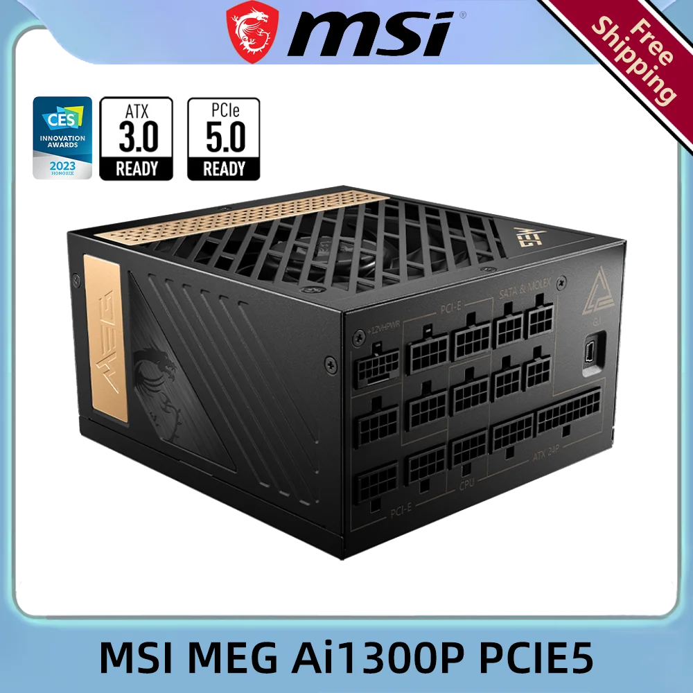 MSI MEG Ai1300P PCIE5 ATX3.0 1300W 80 PLUS PLATINUM Computer Power Supply PC Gaming Workstation