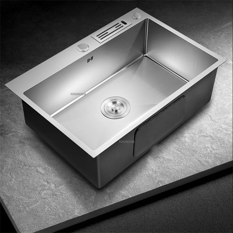 Single Slot Kitchen Sinks Strainer Stainless Steel Wash Basin Handmade Sink  Under Counter Household Items Kitchen Accessories