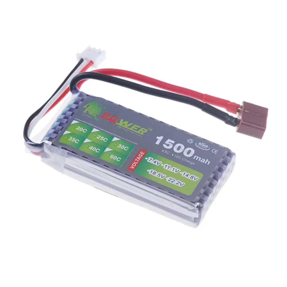 Connecteurs XT60 et T de la batterie LiPo 11.1V pour RC, câbles rouges et noirs.