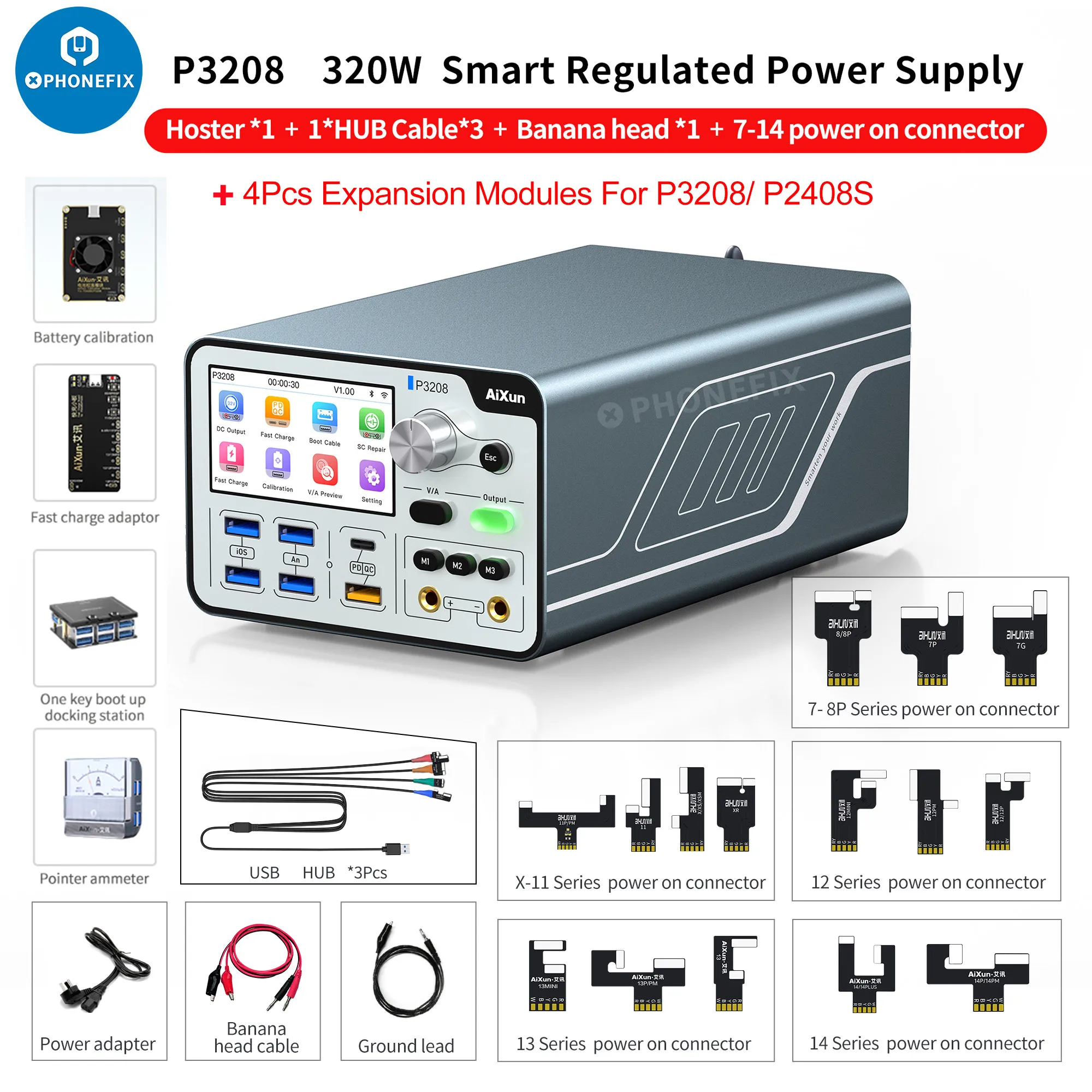 

Aixun P3208 Regulated Power Supply 32V/8A 320W For iPhone 6-14ProMax Current Voltage Detecting Mainboard Battery Booting Repair