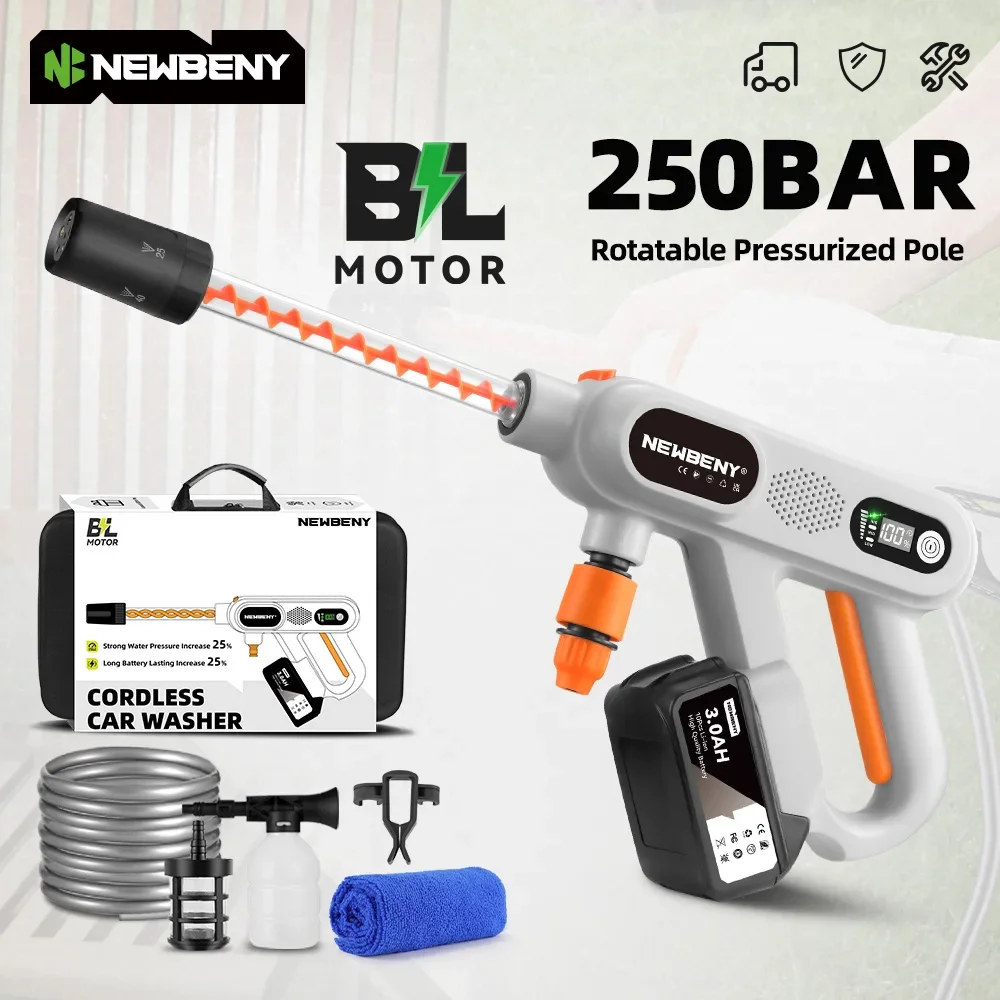 220Bar Brushless High Pressure Power Car Washer Gun 3 Gears Cordless Garden Clean Spray Gun For 21V 18V Battery