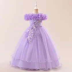 Elegant Pink Flower Girls Party Dress - Bridesmaid Ball Gown & Princess Dress - 12Y (170) (Light purple)