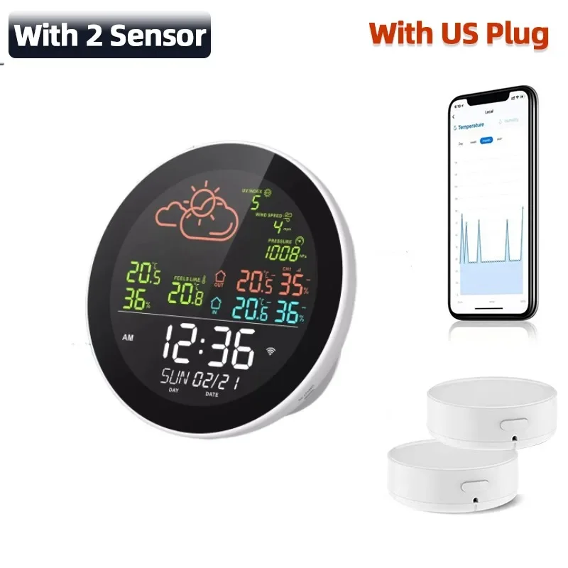 Tuya WiFi Smart Weather Station Colour LCD Table Clock Temperature Tester Weather Forecast Multifunction Thermometer Hygrometer 5