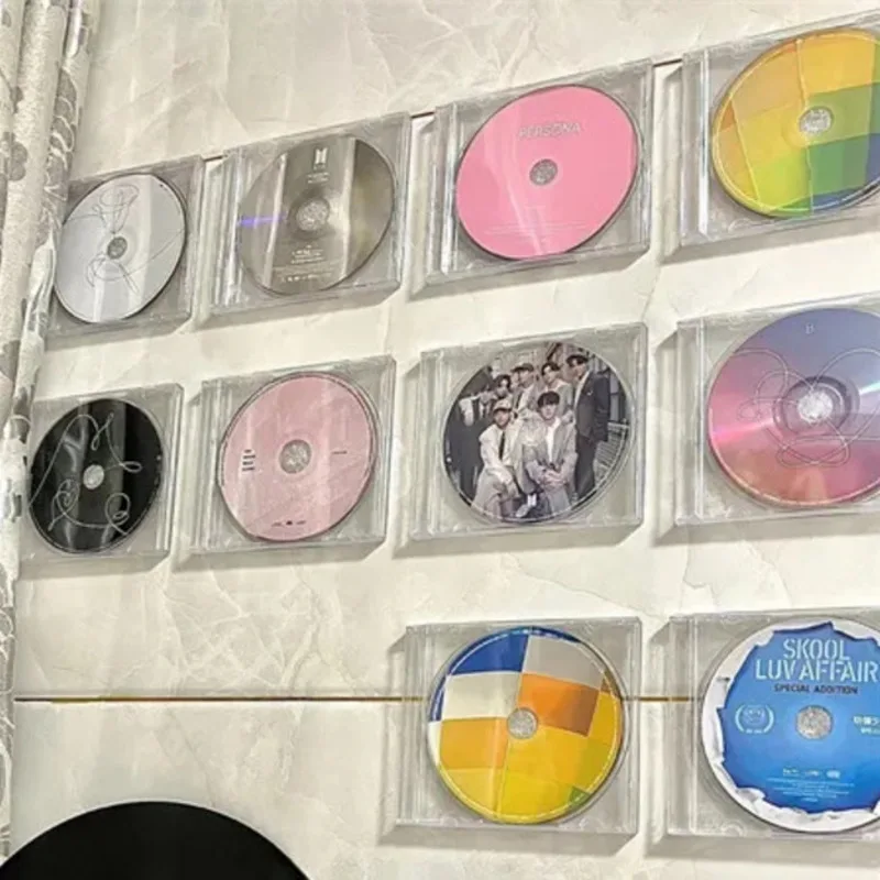 Kpop-透明なアクリルCDアルバム収納ボックス,ウォールハンガー,表示
