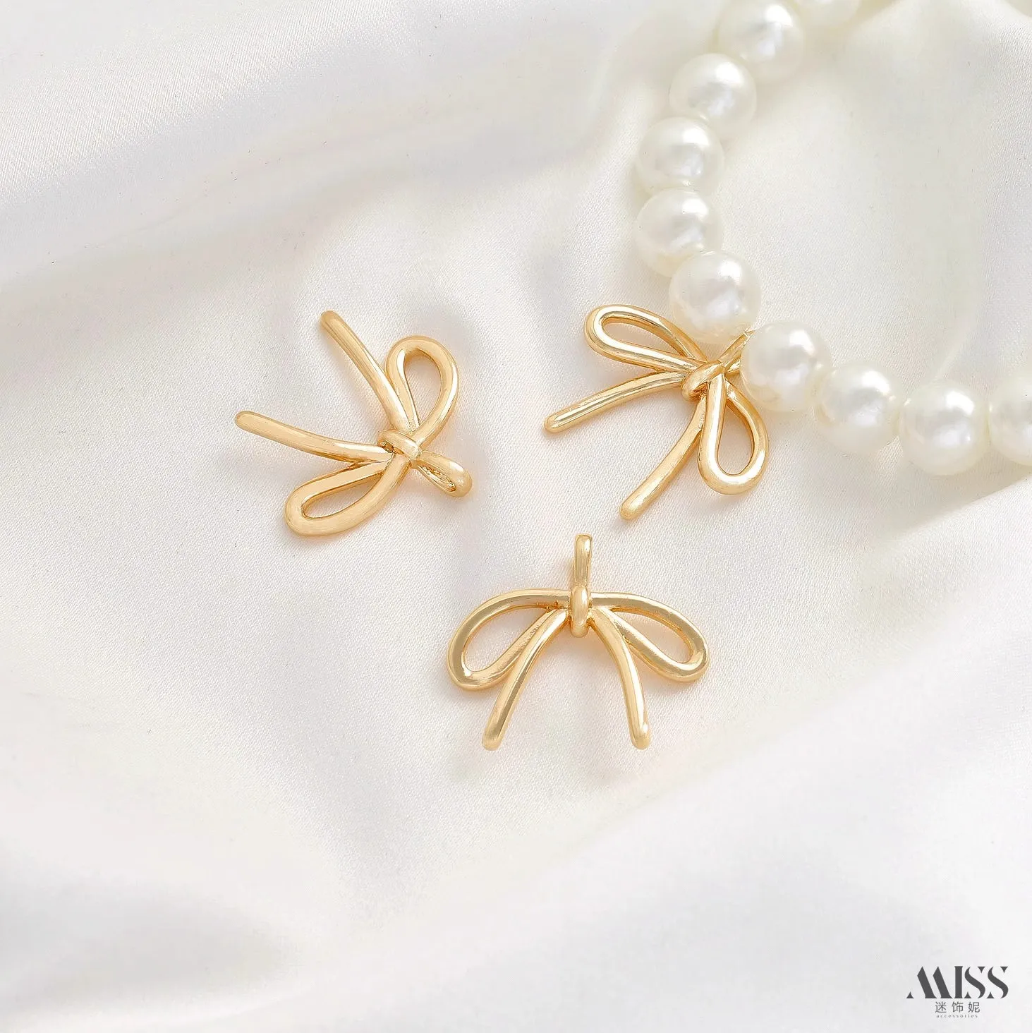 14K 금도금 스무스 라인 보우 펜던트, DIY 팔찌 및 목걸이 주얼리용 색상 ..
