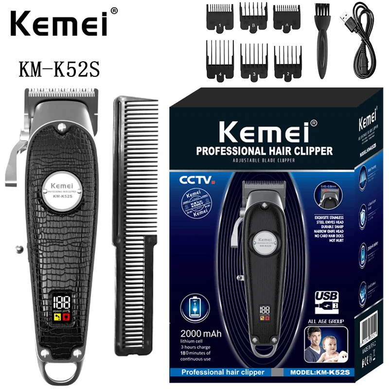 

kemei km-k52s 2022 Hot Sale High Quality Fast Charging Tell Motor Professional Cordless Hair Clipper