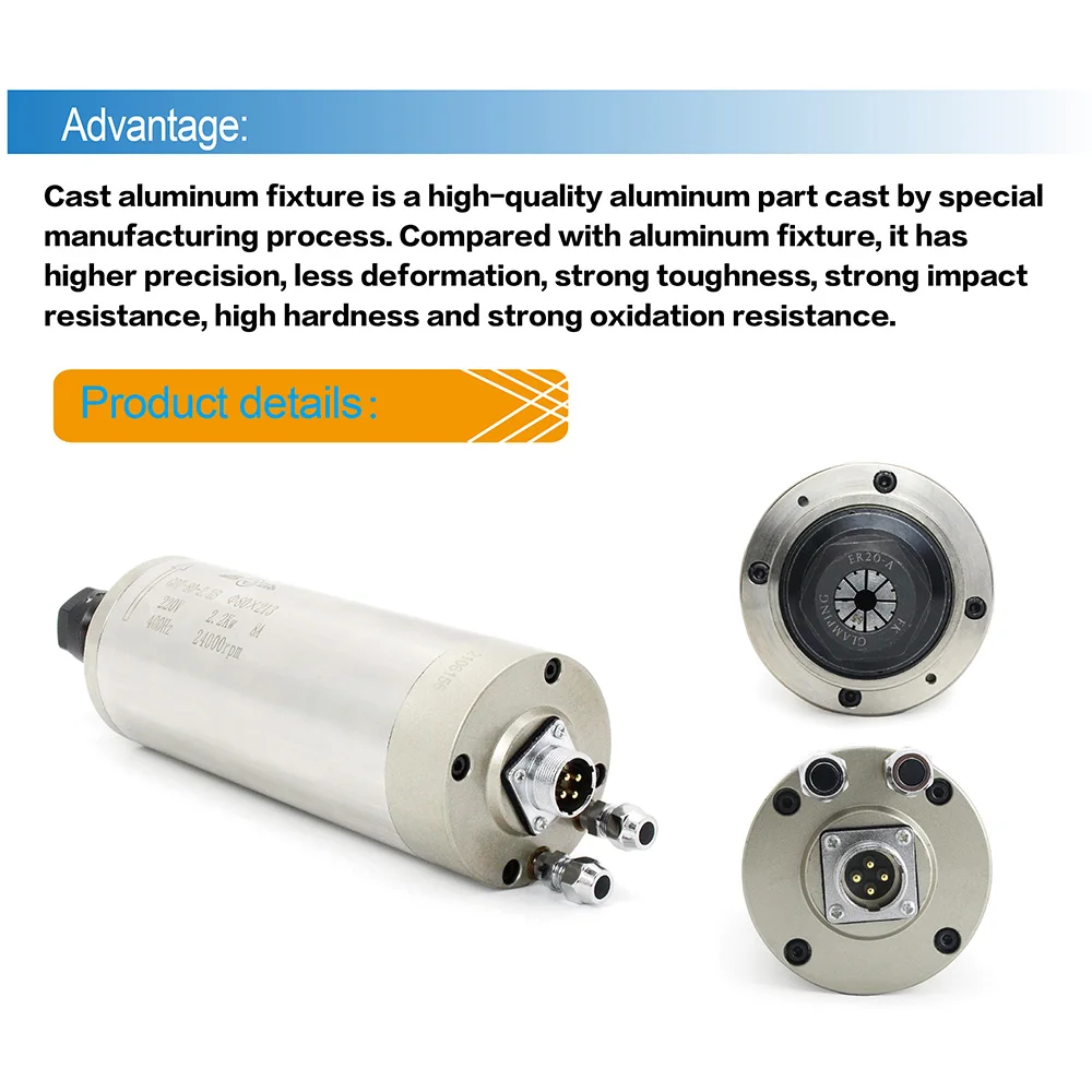 【EU/US】CNC Milling Spindle 2.2kw ER20 Water Cooled Spindle 4 Bearings 24000rpm & 2.2kw VFD Inverter 220V & 80mm Clamp & 80W Pump