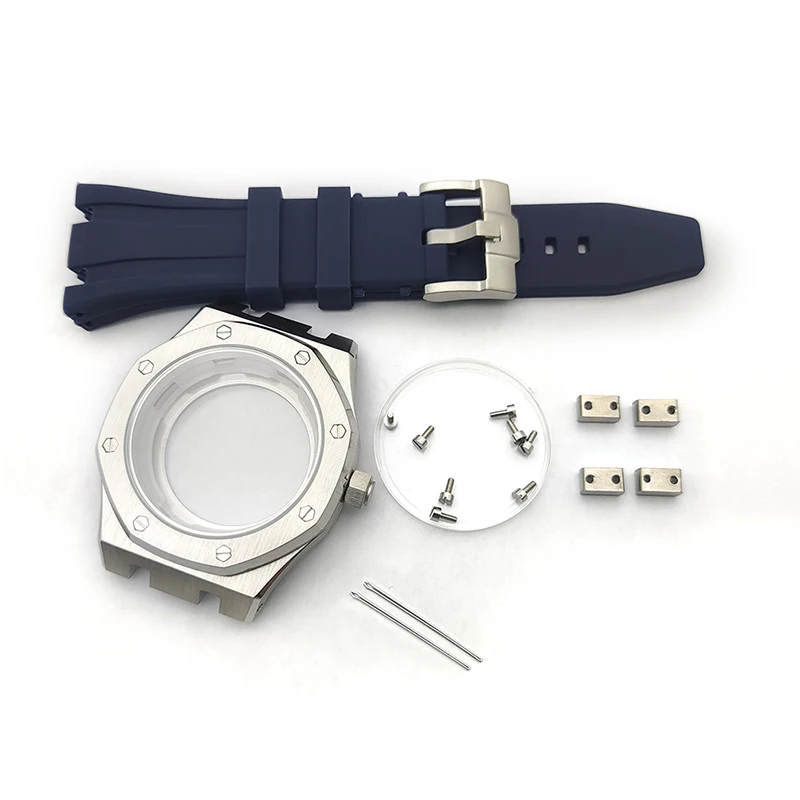 42mm Octagonal Watch Case Rubber Strap Fits NH35 NH36 4R 7S26 Movement Sapphire Crystal Glass Watch Repair and Replacement Parts