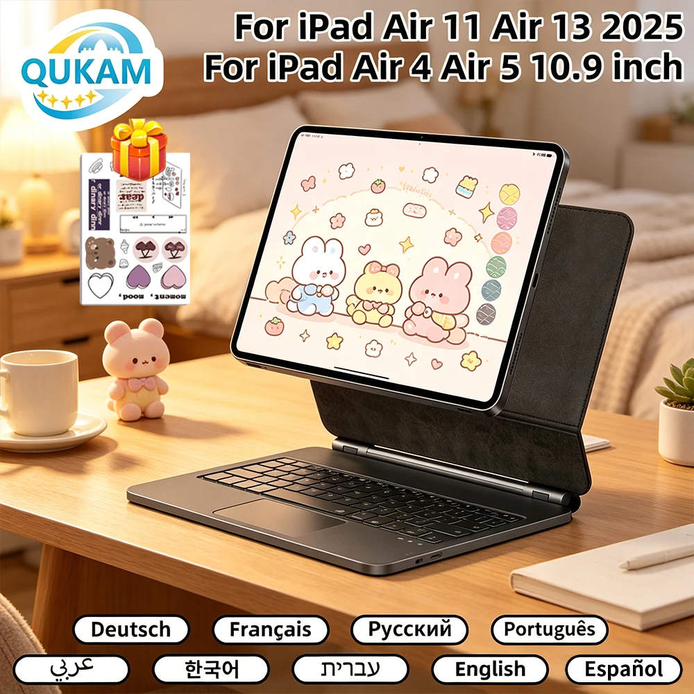 무선 매직 키보드 케이스 (백라이트 트랙패드 포함) 아이패드 11세대 A16, 10세대 에어 4, 5, 6, 10.9, 프로 11, 13, M4, 12.9 마그네틱 플로팅