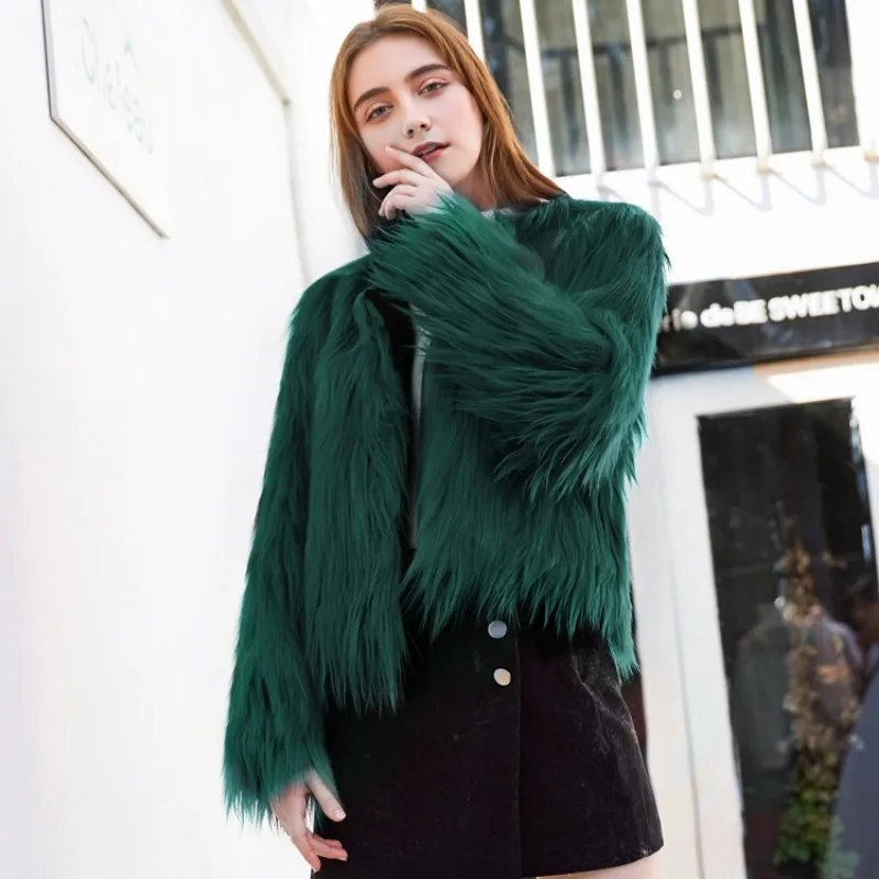Women's Faux Fur Coat, Pure Color, Washed, Short Outwear, Temperament, Loose, Warm, Temperament, Fashion, Autumn, Winter, 2024