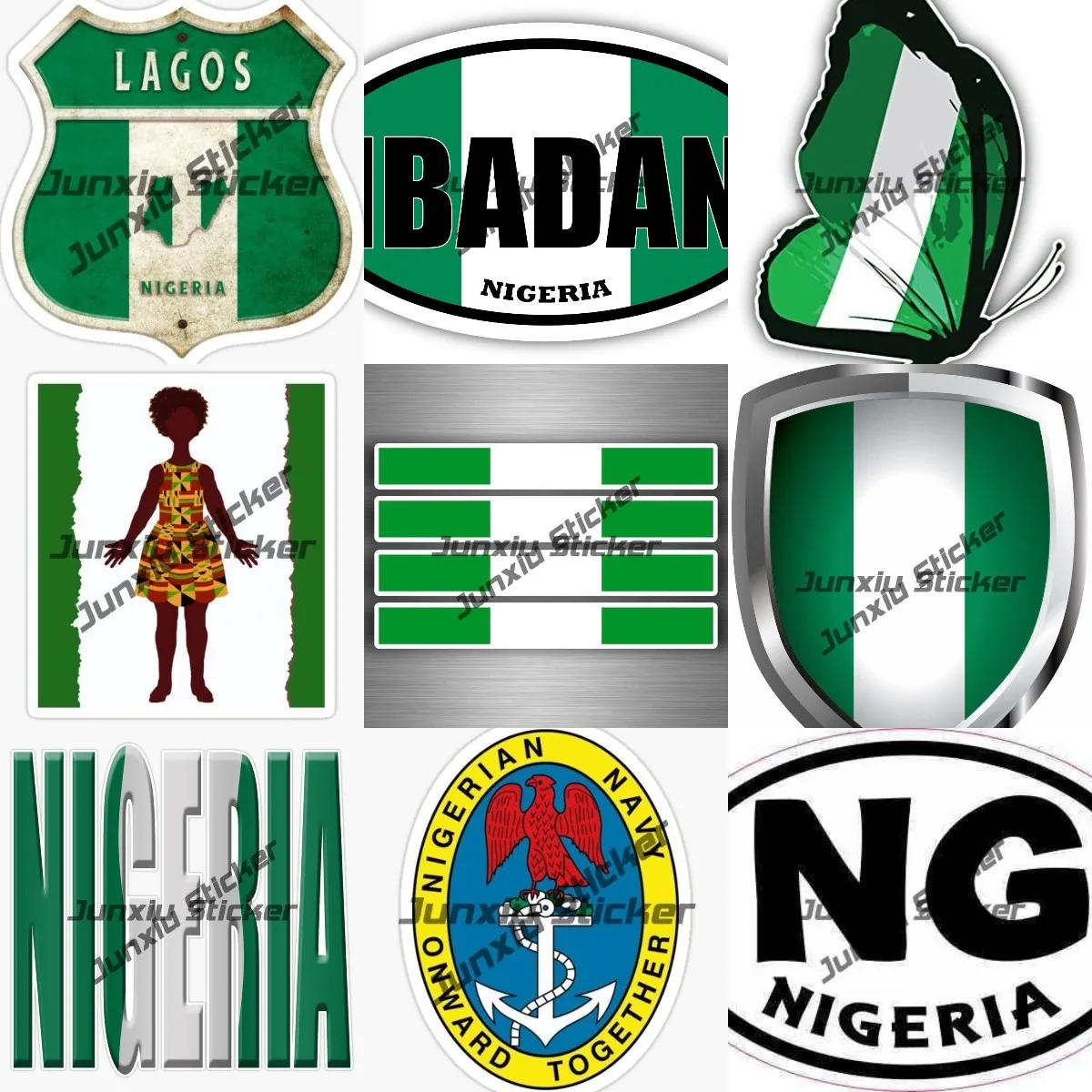 

Nigeria Design with Country Flag Colors Sticker Lagos Nigeria Coat of Arms Flag Decals Badge of The Nigerian Navy Sticker Decor