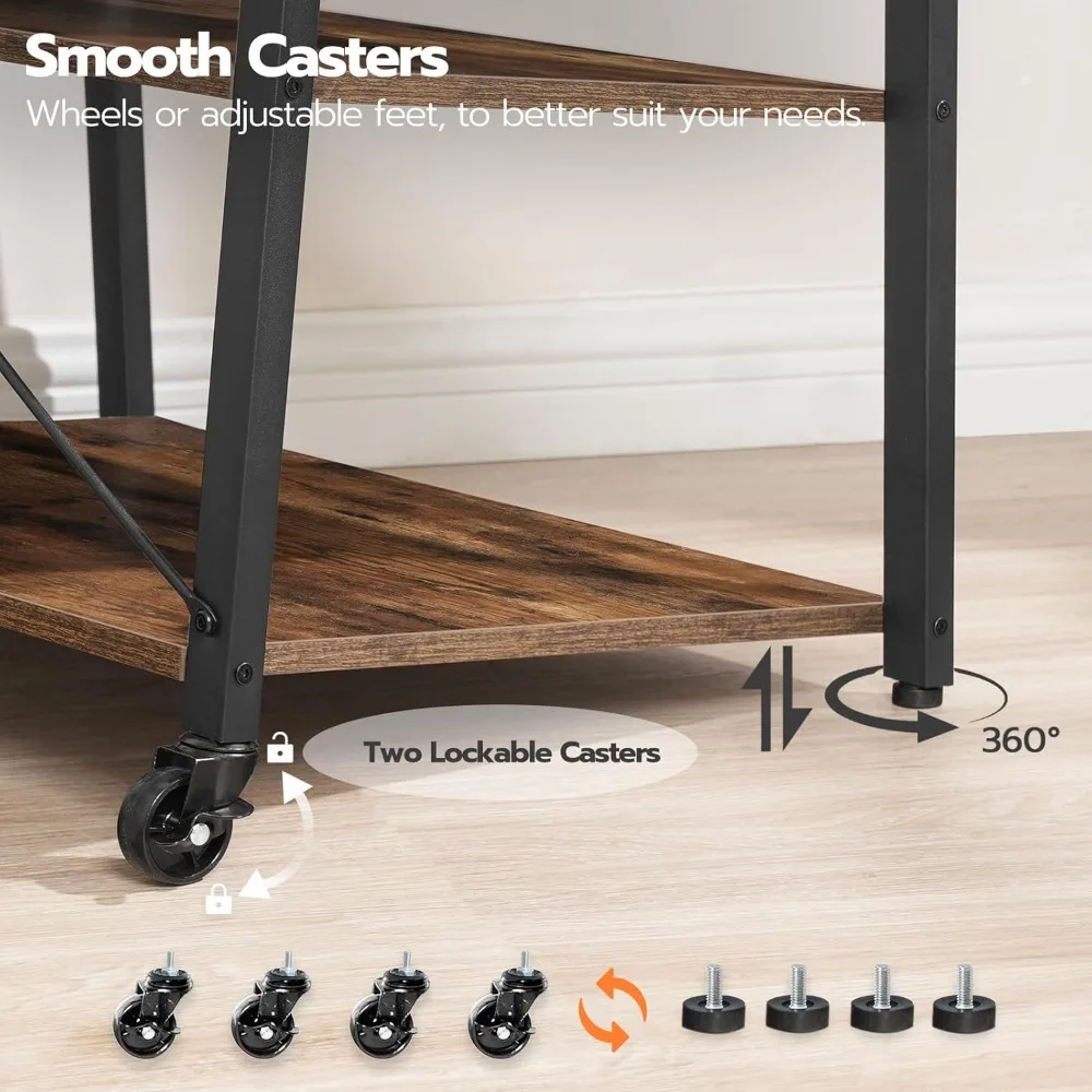 Rolling TV Stand with Mount and Power Outlet Up to 55 inch TVs,Small TV Stand with 3-Tier Storage Shelves 6