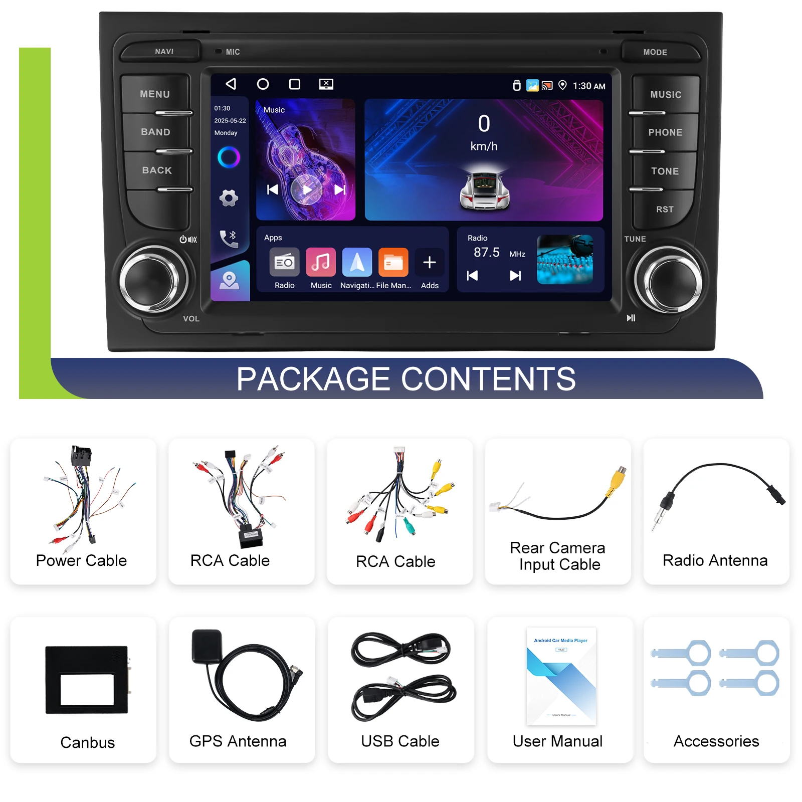 Reproductor de radio para coche Podofo de 7'' con Carplay inalámbrico para Audi A4 2002-2007 S4 RS4 B6 B8 B7, Android Auto, Wifi, GPS, FM, RDS, reproductor multimedia para coche 8