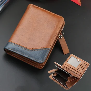 2024 New Men's PU Leather Short Wallet With Zipper Coin Pocket Vintage Big Capacity Male Short Money Purse Card Holder 1