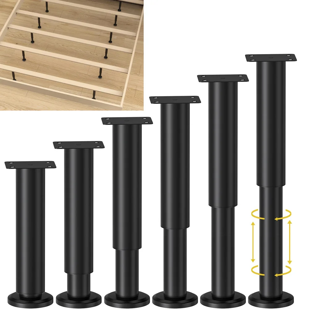 תמיכת מיטת גובה מתכווננת לרגלי רהיטים [עם ברגים] עבור מסגרת המיטה, מתכת מתכווננת עבור מיטה/ספה/ארון