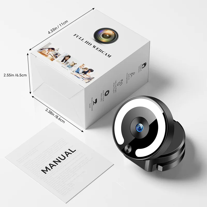 XJ Webcams PC 4K HD Video Web Cam LED Light Autofocus Camera Computer USB Webcam Microphone Streaming Live Mini Cammera