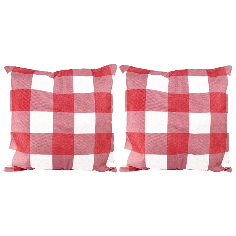 

Christmas Throw Pillow Covers 18X18 Inch Red White Buffalo Check Plaid Cushion Case Cotton Linen Farmhouse Decorative For Sofa,