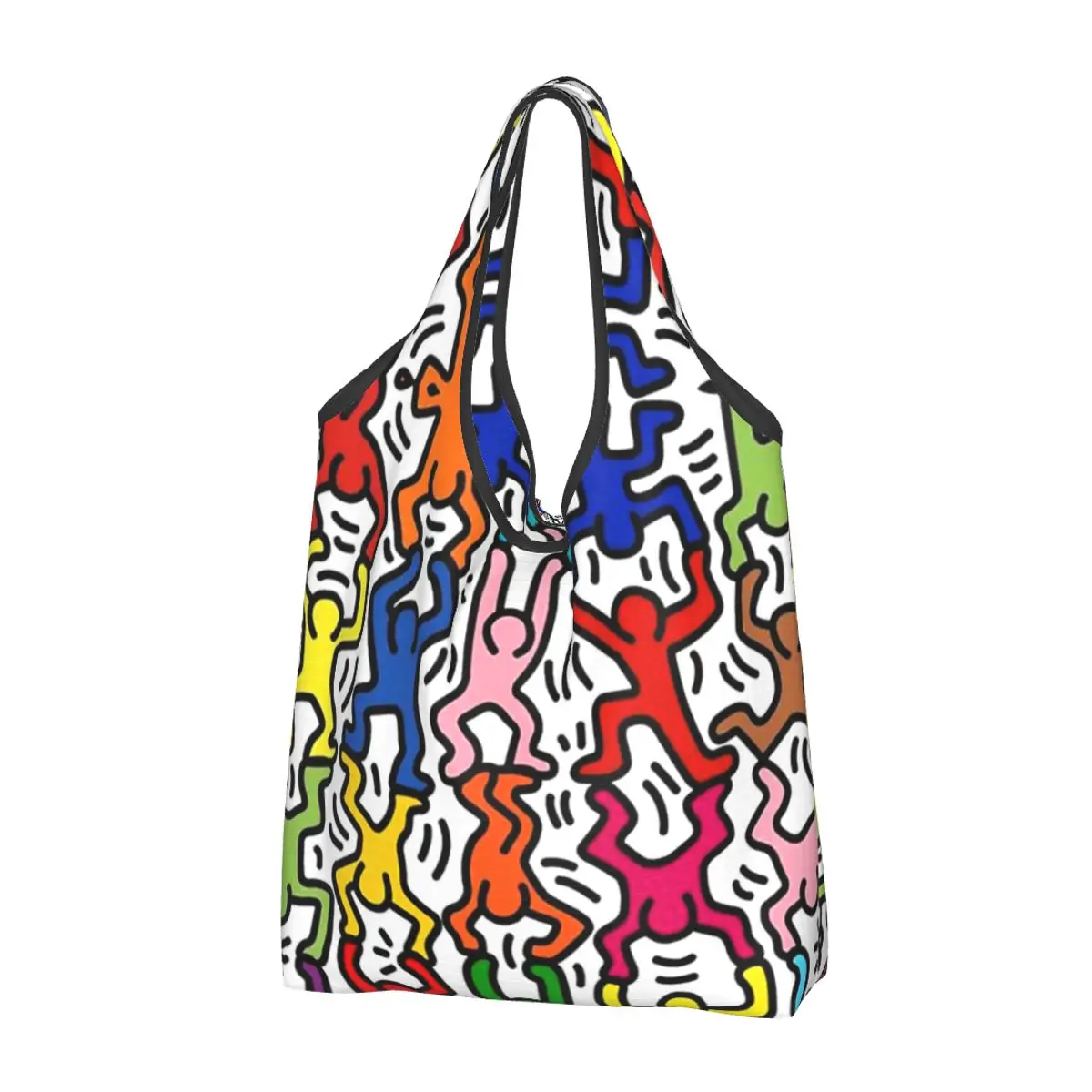 Cute Printing Haring Rainbow Dance Tote Shopping Bag Portable Shopper Shoulder Keith Geometric Graffiti Handbag