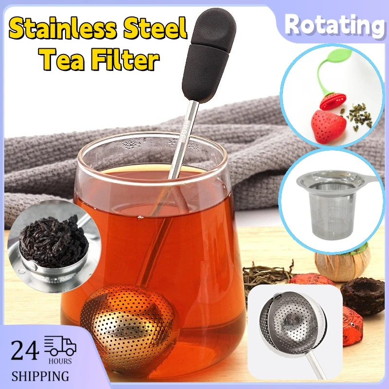 

Tea Drain Filter Multifunction Stainless Reusable With Soft Handle Portable Kitchen Accessories Tea Ball 360 Rotation Teaware