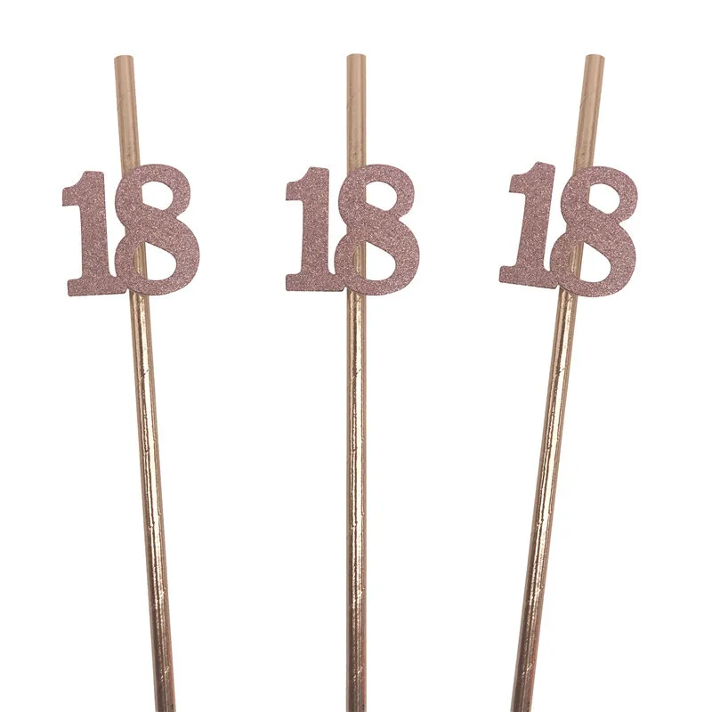 Rose Gold Milestone Celebration Straws - Elegant Birthday & Anniversary Party Decorations