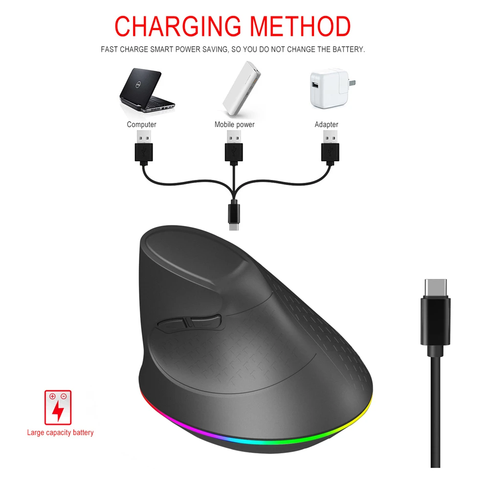 Vertical Mouse 2.4GHz and dual 5.1 Bluetooth-compatible Wireless Optical Mice 4 Adjustable DPI Buttons for Laptop PC Desktop