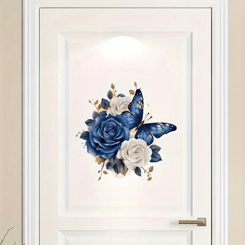 Blue Butterflies Flowers Toilet Sticker Self-adhesive Bathroom Home Decoration Vinyl Car Decals Art Wallpaper wall stickers toilet stickers