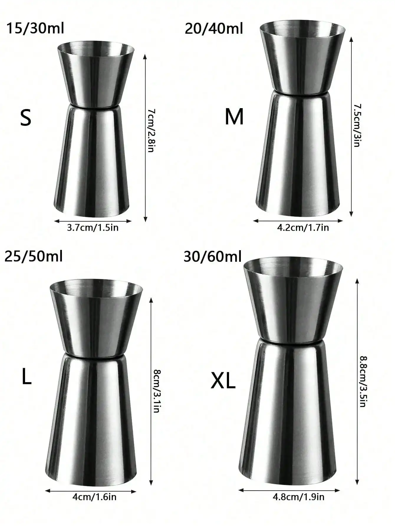 Description Picture 2 of itemStainless Cocktail Measuring Cup Peg Jigger Shaker Bartender Beverage Measurer Dual Shot Drink Spirit Measure Tool for Party Bar
