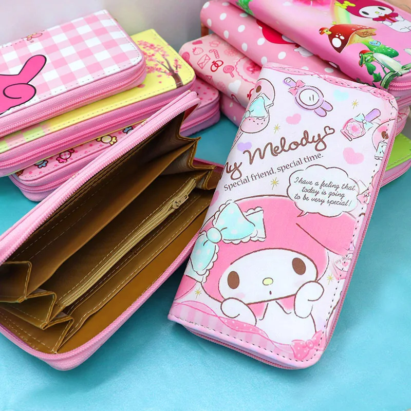 Sanrio My Melody Hello Kitty Anime wallet cartoon cute girl coin purse student storage mobile phone bag kids card holder gift leather wallets for women