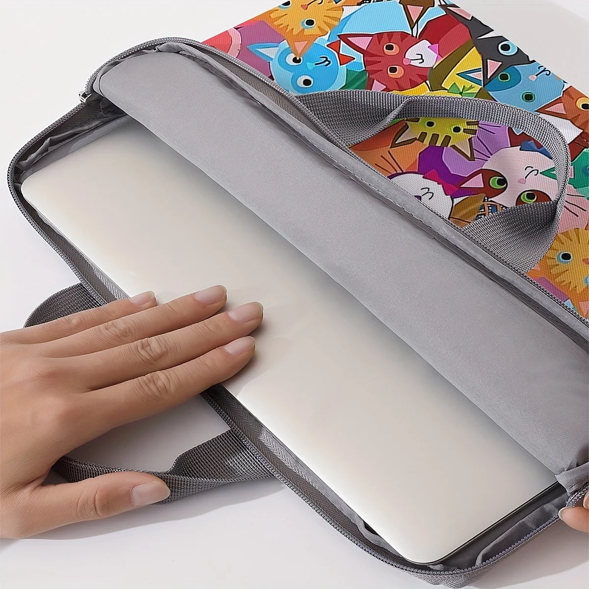 One piece set, two styles, colorful cartoon cat pattern printed laptop bag, briefcase, suitable for 14 inch laptops
