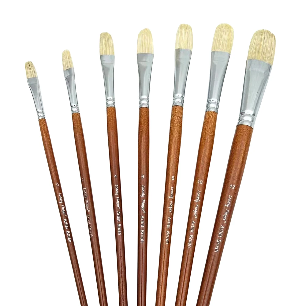7pcs Premium Hog Bristle Filbert Paint Brushes Set, 100% Natural Chungking Hog Bristle, Professional Long Handled Artist Brushes 5
