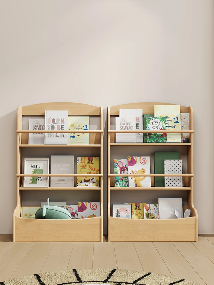 Full solid wood small unit bookshelf, multi-layer bookshelf, children's storage rack, floor to ceiling picture book rack