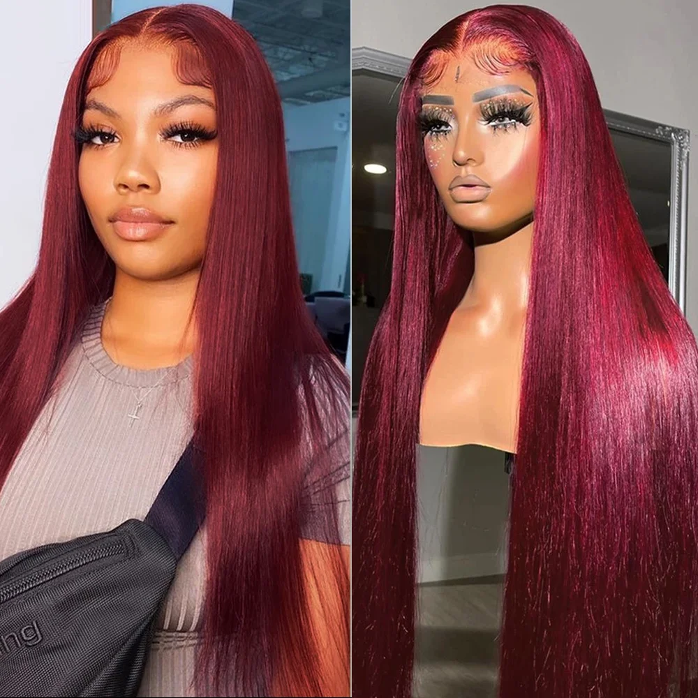 99J Red Lace Front Human Hair Wigs Colored Straight Burgundy 13x6 13x4