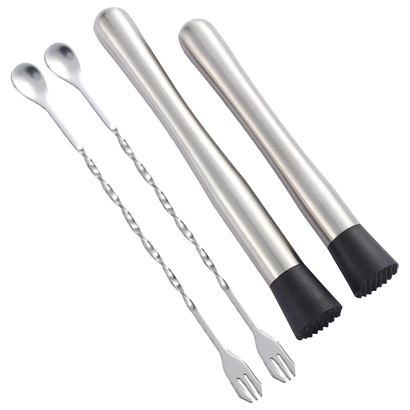 

Cocktail Muddler 10Inch &8Inch Silver For Making Delicious Mojitos&Other Fruit Drinks
