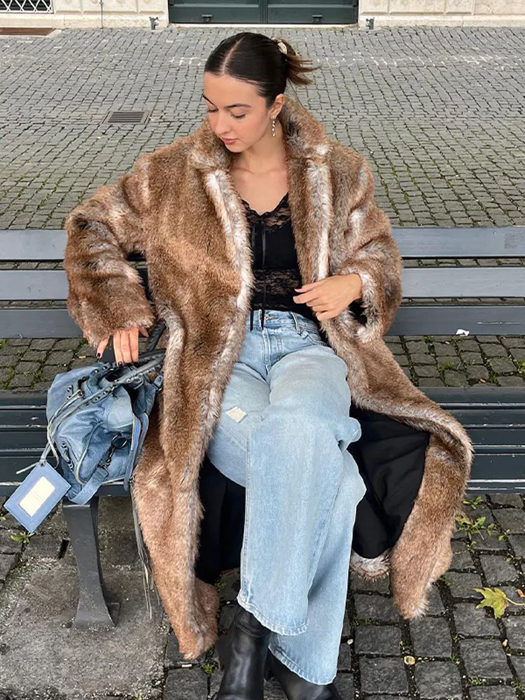 

Winter Women Faux Fur Coat Solid Plush Thick Warm Loose Lapel Fur Coat Jacket Female Plus Size Party Outerwear Long Overcoats