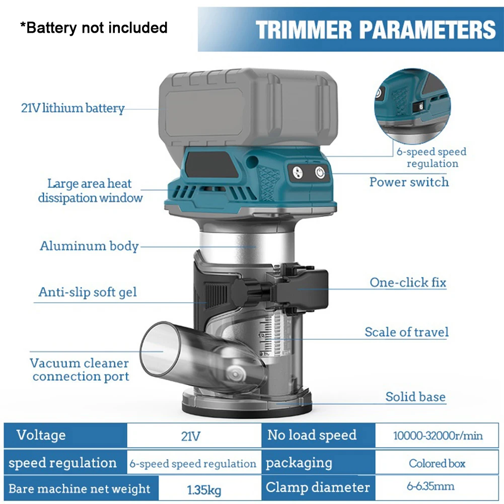 18V/21V 브러시리스 목공용 엣지 트리머 6단 속도 ? ? 가변 속도 ? ? 전기 엣지 트리머 목공 도구 10000-32000RPM