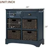 Rustic Storage Cabinet Cabinet with 2 Drawers and 4 Classic Fabric Basket for Kitchen/Entryway/Living Room, Antique Navy 3