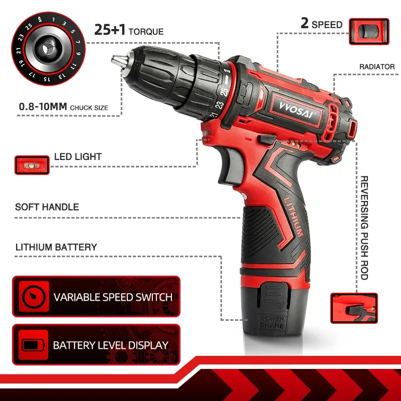 VVOSAI  帱 ̴   ̹, DC Ƭ ̿ ͸, 3/8 ġ 2 , 12V Max  ̹