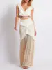 2025 New Women Two Piece Set Skirt Suit V Neck Top Skirt Sleeveless Sweet Waist Chic Slit Skirt Beach Dance Robe 1