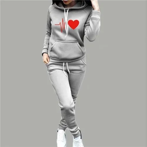 Women Winter 2 Pieces Set Hoodies and Black Pants Fashion Printed Casual Sportwear Streetwear Jogger Outfits Female Suit hoodies halloween horror movie graphic thumbhole hoodie in black size s