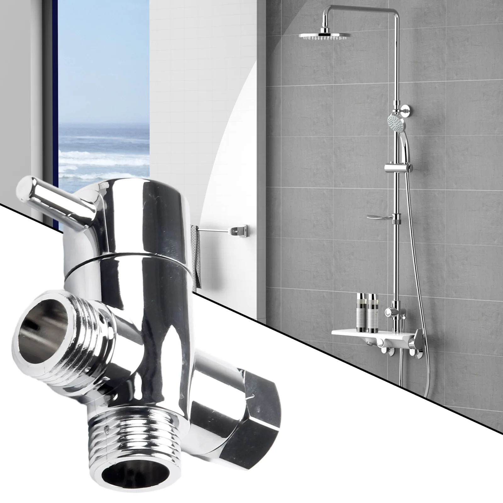 3 Way T-Adapter Bath 1/2 Shower Head Mount Valve Diverter ABS Converter